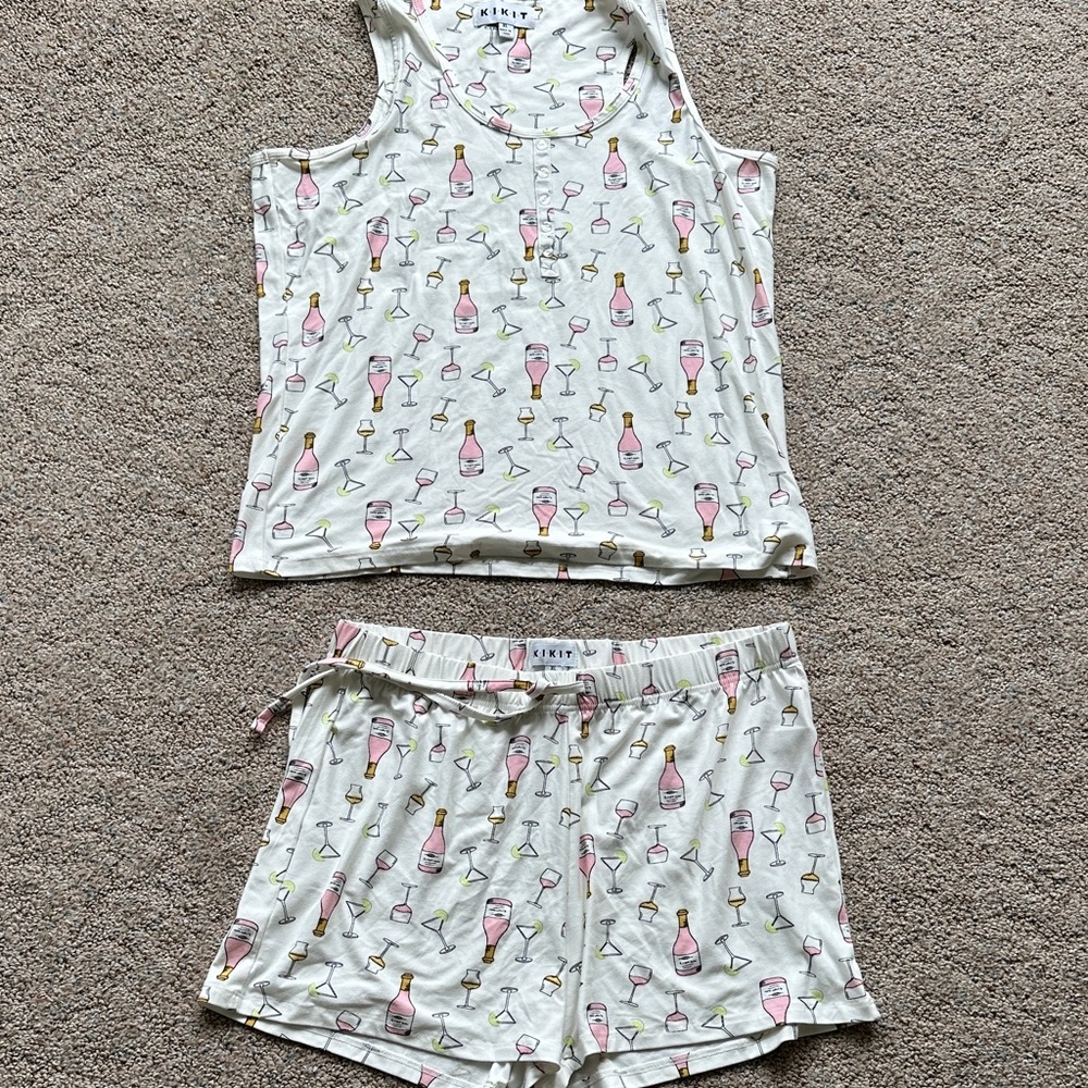 Kikit Pink and White Cocktail Print Pajama Set